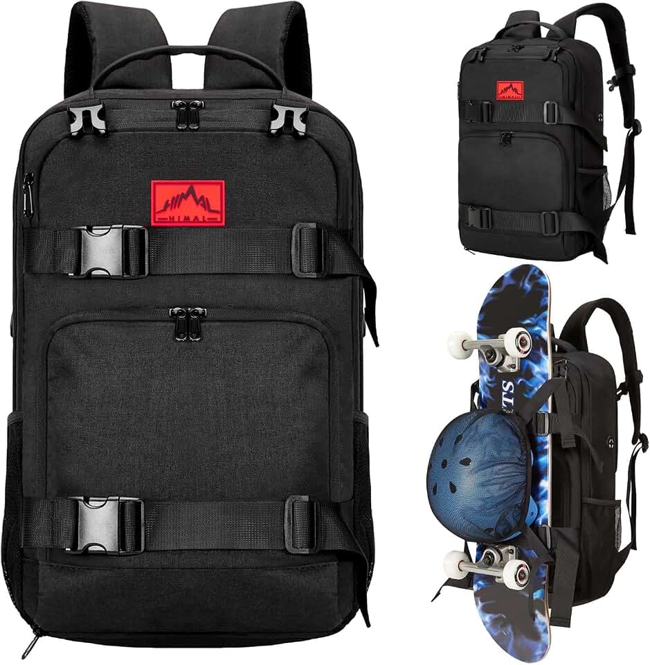 GoHimal Skateboard Backpack,17in Laptop Bag for Men&amp;Women(Black) | USB Charging Port,Multi-Sport Design,Anti-Theft
