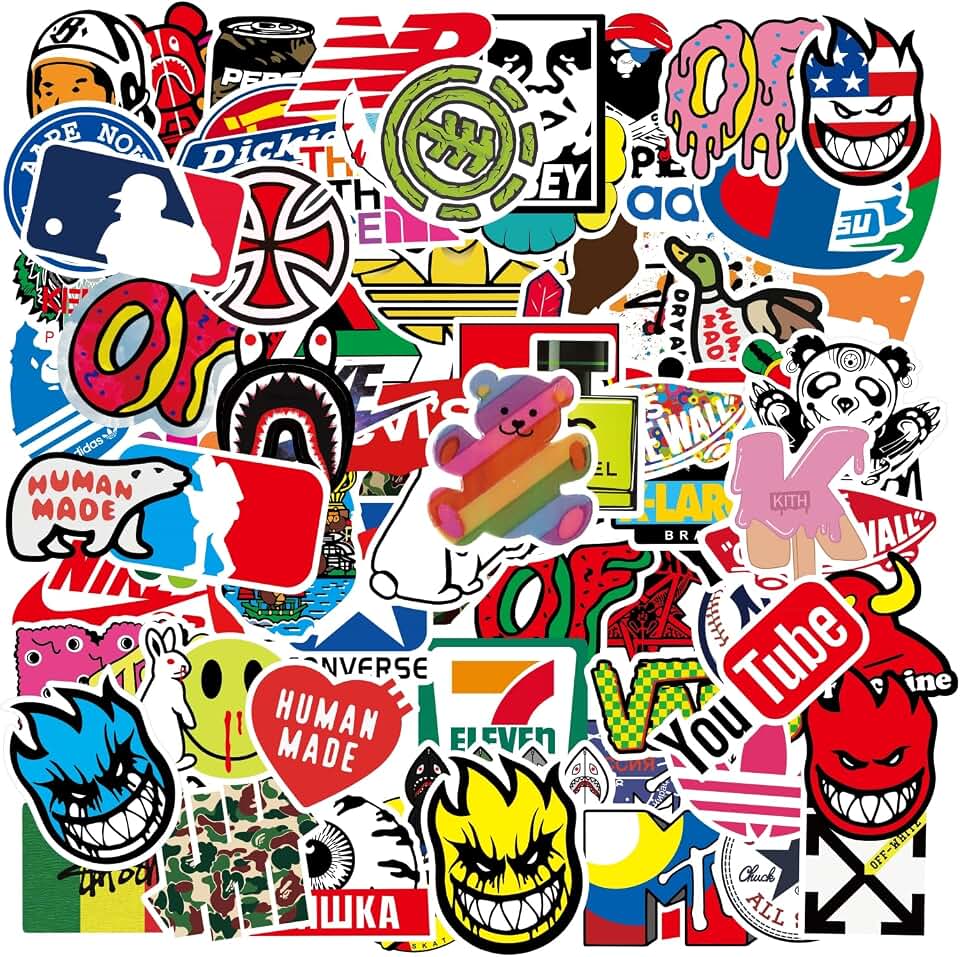 Cool Brand Skateboard Stickers Pack 100PCS Waterproof Skate Stickers for Water Bottle Laptop Luggage Motorcycle, Skateboarding Stickers Decals for Teens Boys Adults