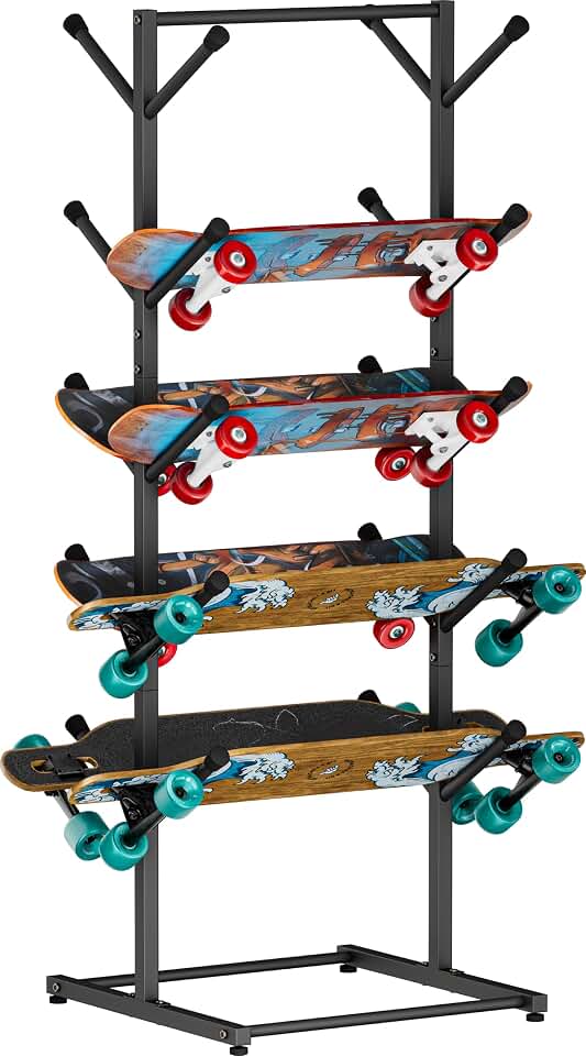 Skateboard Racks Floor Stand Holder, Freestanding 5-Tier Skateboard Storage Organizer Hanger, Skateboards Display Rack for Deck, Longboard, Skateboard Rack for Garage