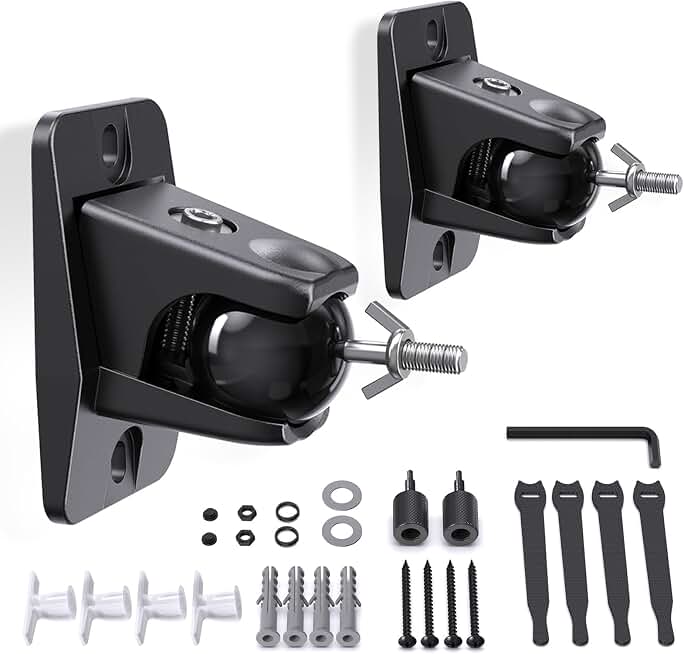 Surround Sound Rear Speaker Wall Mount, Aluminum, Max 11 lb Load, 2 Pack | 1/4‑20 &amp; M5/M4 Threads Mounting, Fits Samsung Q990F/990D, Roku, Polk &amp; More, Adjustable Angle, Easy Mount