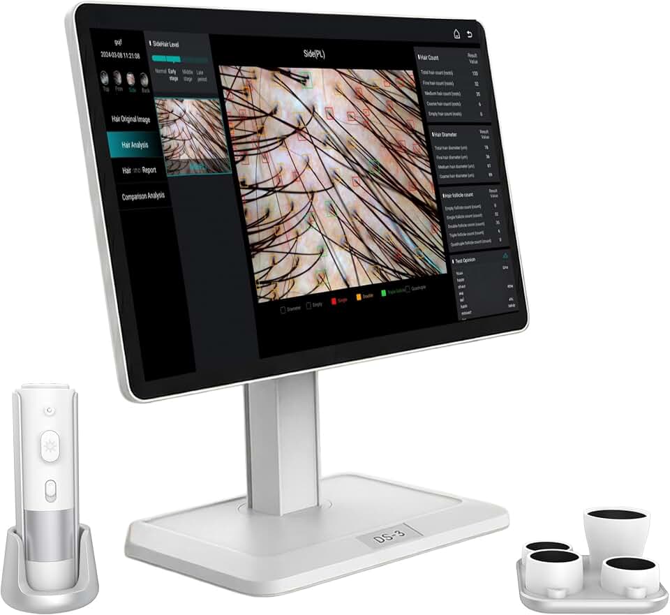 DS3-AI Scalp Analyzer Machine - w/15.6’’ touch screen, 16MP HD Camera and 4 lens (10X-200X), Tri-Spectral Hair Follicle Scanner for Scalp Wellness &amp; Salon Care, with AI Reports &amp; Cloud Storage