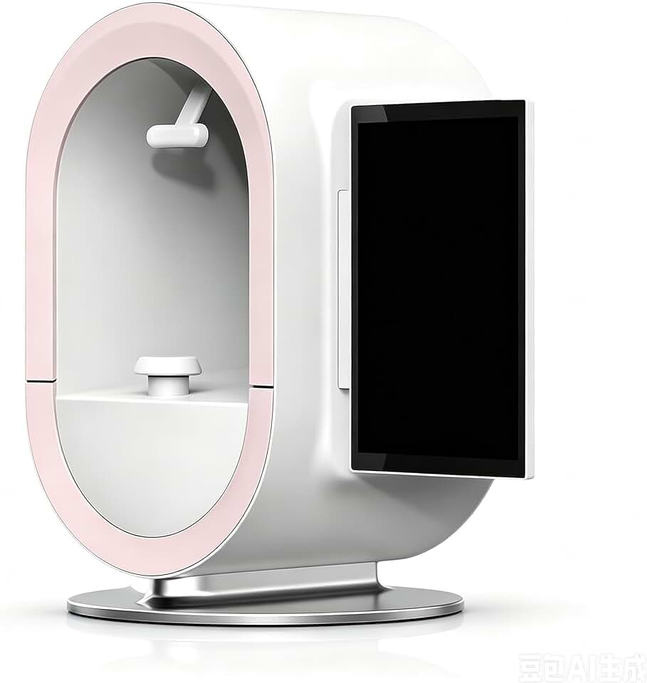 3D AI Skin Analyzer with 12 Spectral Imaging, Front &amp; Side Facial Detector with Data Report Storage (Pink)