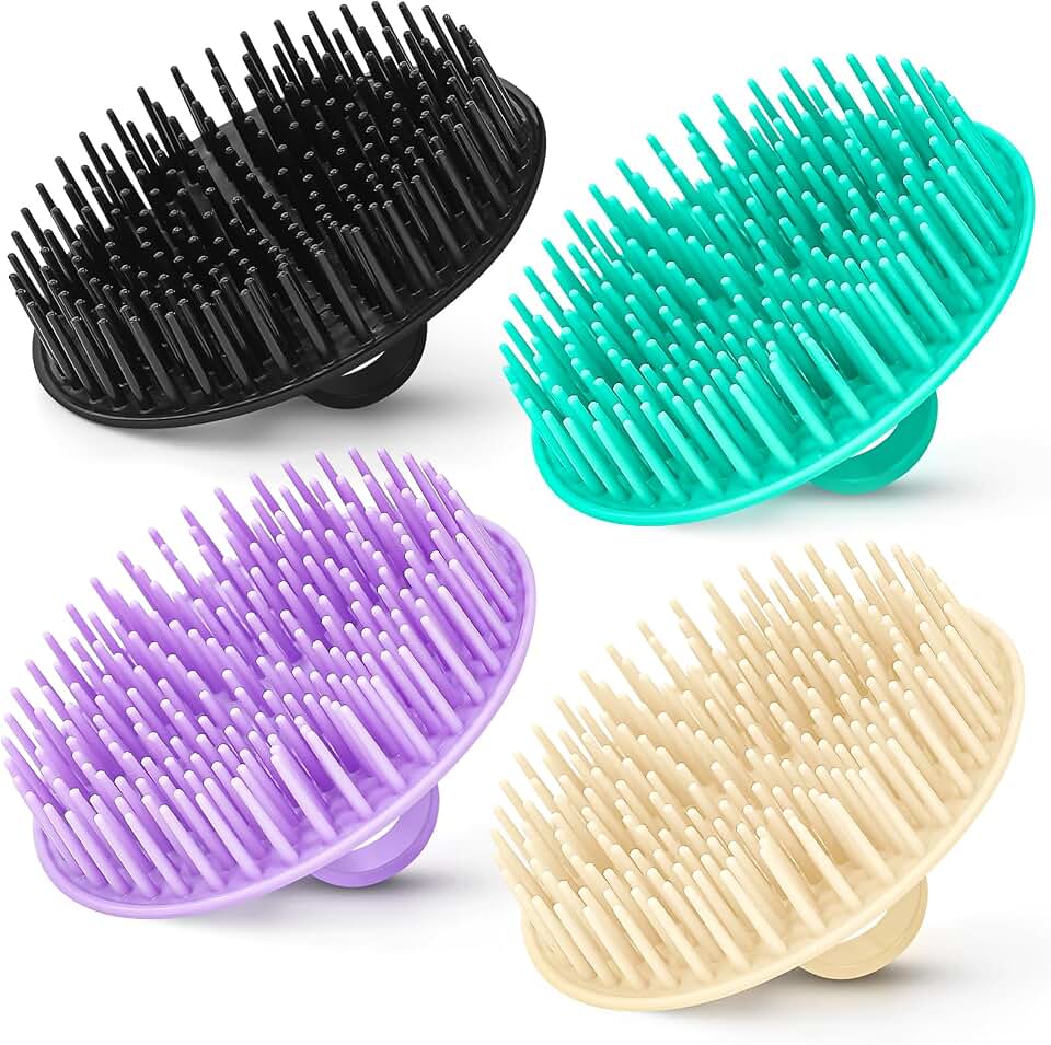 4PCS Hair Scalp Scrubber Massager Brush Head Exfoliator Shower Shampoo Comb | Dandruff Cleaning Brush, Scalp Scratcher Massager Hair Growth, Shower Head Scrubber, for Home, Office, Travel &amp; Pets, Plastic