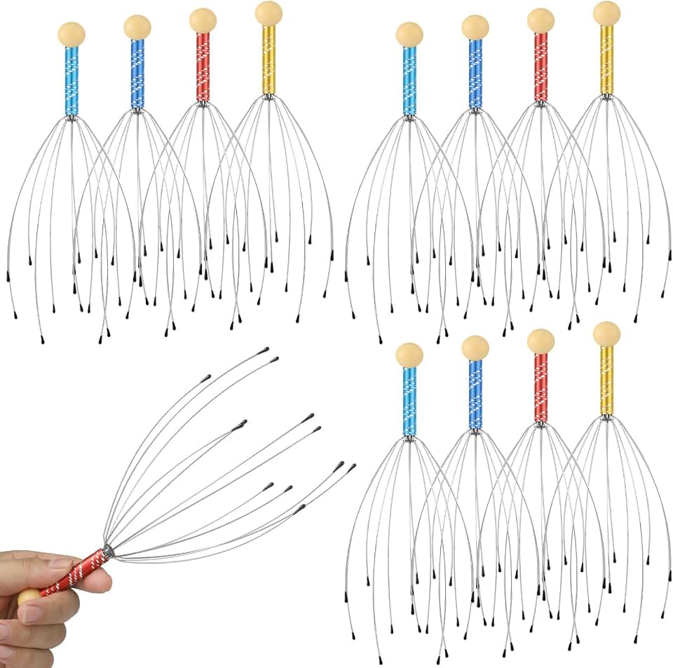 Soaoo 36 Pcs Scalp Massager Head Scratcher Wooden Handle,Multicolor | Christmas Relaxation Gift,Steel Wire Manual Massagers, Tension Relief for Spa Travel Desk, Handheld Design