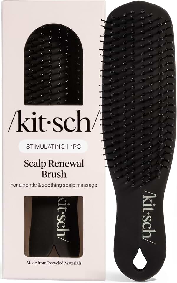 Kitsch Scalp Renewal Brush - Hairbrush Scalp Massager - Black | Exfoliating Hair Brush, Gentle Head Massage Brush to Remove Buildup, Boost Circulation &amp; Relaxing Head Scrubber for Hair Wash