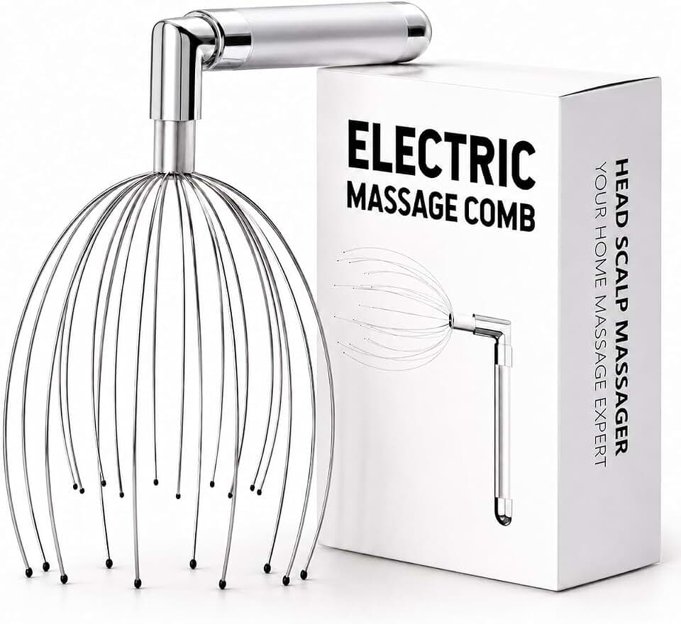 Head Massager Scalp, Vibrating Electric Scalp Massagers for Stress Relief | Battery Powered Head Scratchers Massager Whisk Hair Massage Relax Tool with 20 Metal Fingers, ldeal Gift for Women &amp; Men