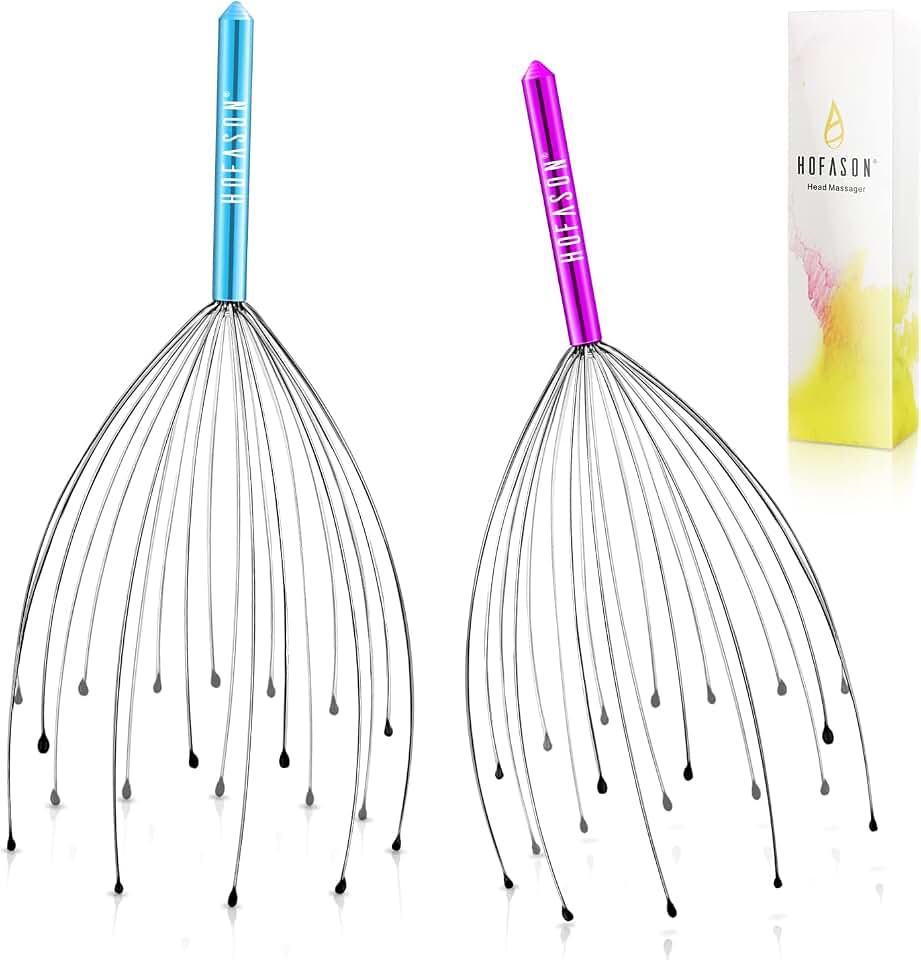 HOFASON 2PCS Scalp Head Scratcher, Stocking Stuffers, White Elephant Gifts | 20 Fingers Head Scalp Massager Hair Growth for Mothers Teachers Nurse Day, Christmas Gift for Women Men Teens, Adults Prizes