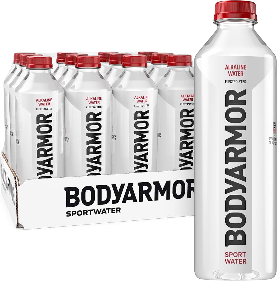 BODYARMOR SportWater, High Alkaline Water Pack + Electrolytes, 1L (12 Pk) | Premium Alkaline Water with Electrolytes, 9+ pH Wide Mouth Chuggable Electrolyte Water Pack, Reverse Osmosis &amp; Zero Calories