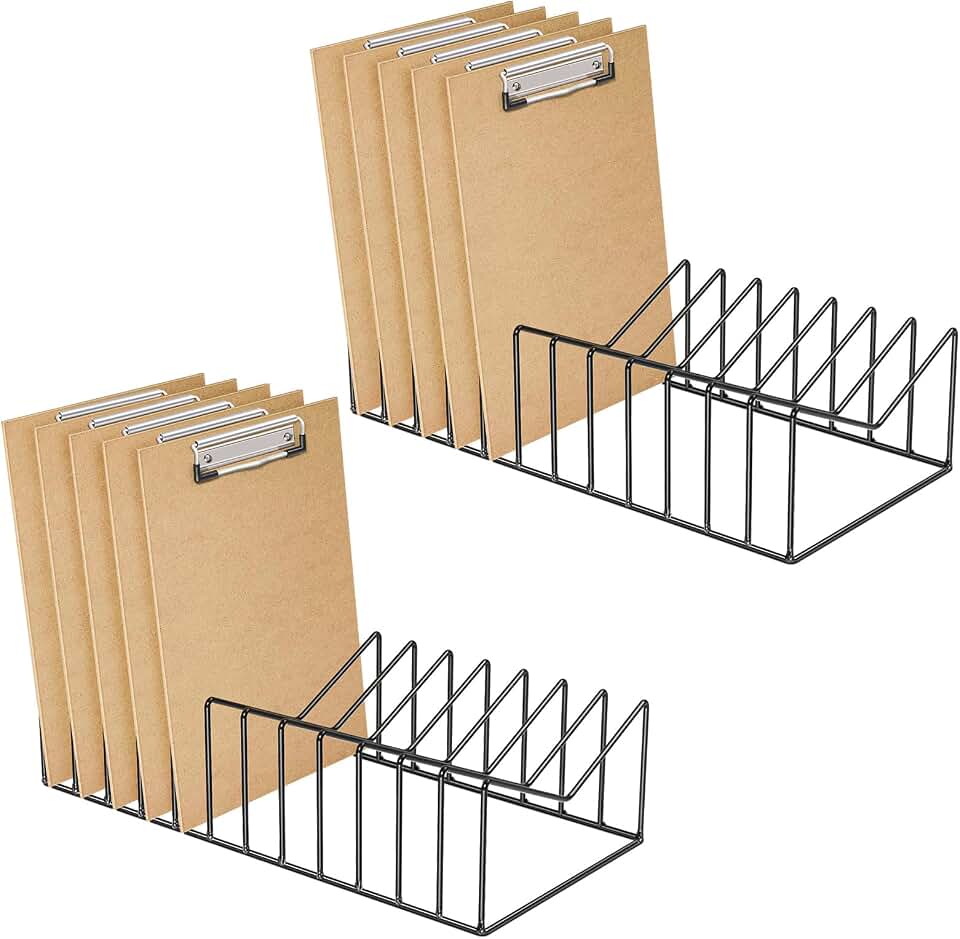 TOPCJ 2 Sets 12-Slot Metal File Organizer,Desk Sorter for Clipboards,Manila Folders,Magazines &amp; Kitchen Tools,Rustproof Steel Storage Rack for Office,Home &amp; Classroom,Black