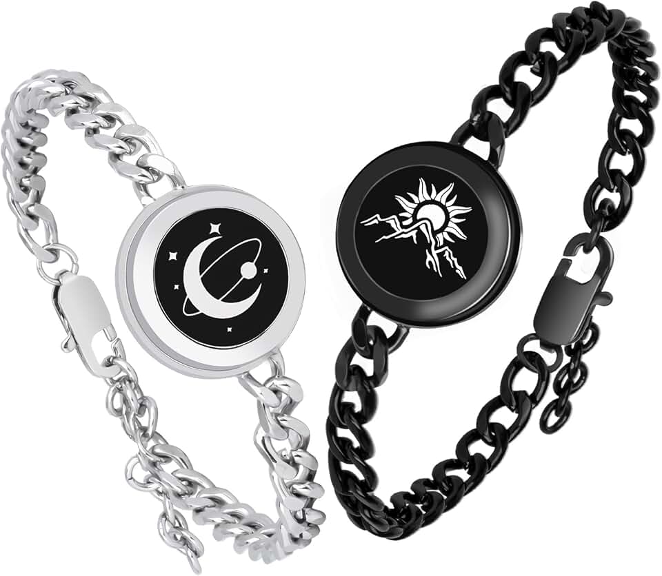 Long Distance Touch Bracelets,Vibration &amp; Light up Remote Smart Matching Couples Bracelet for Couple Long Distance Relationship Girlfriend Boyfriend Xmas Valentine's Day Gifts Jewelry Set