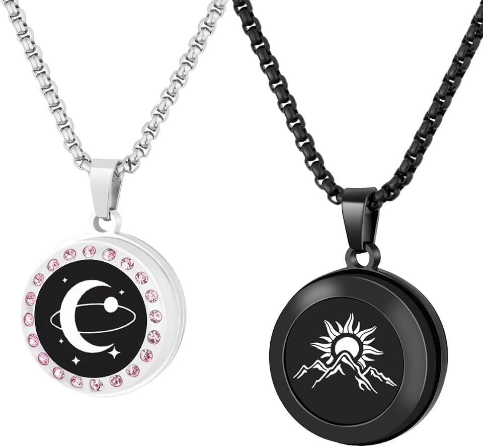 Long Distance Touch Necklaces,Vibration &amp; Light up Remote Smart Matching Couples Necklace for Couple Long Distance Relationship Girlfriend Boyfriend Valentine's Day Xmas Gifts Black Silver Jewelry Set