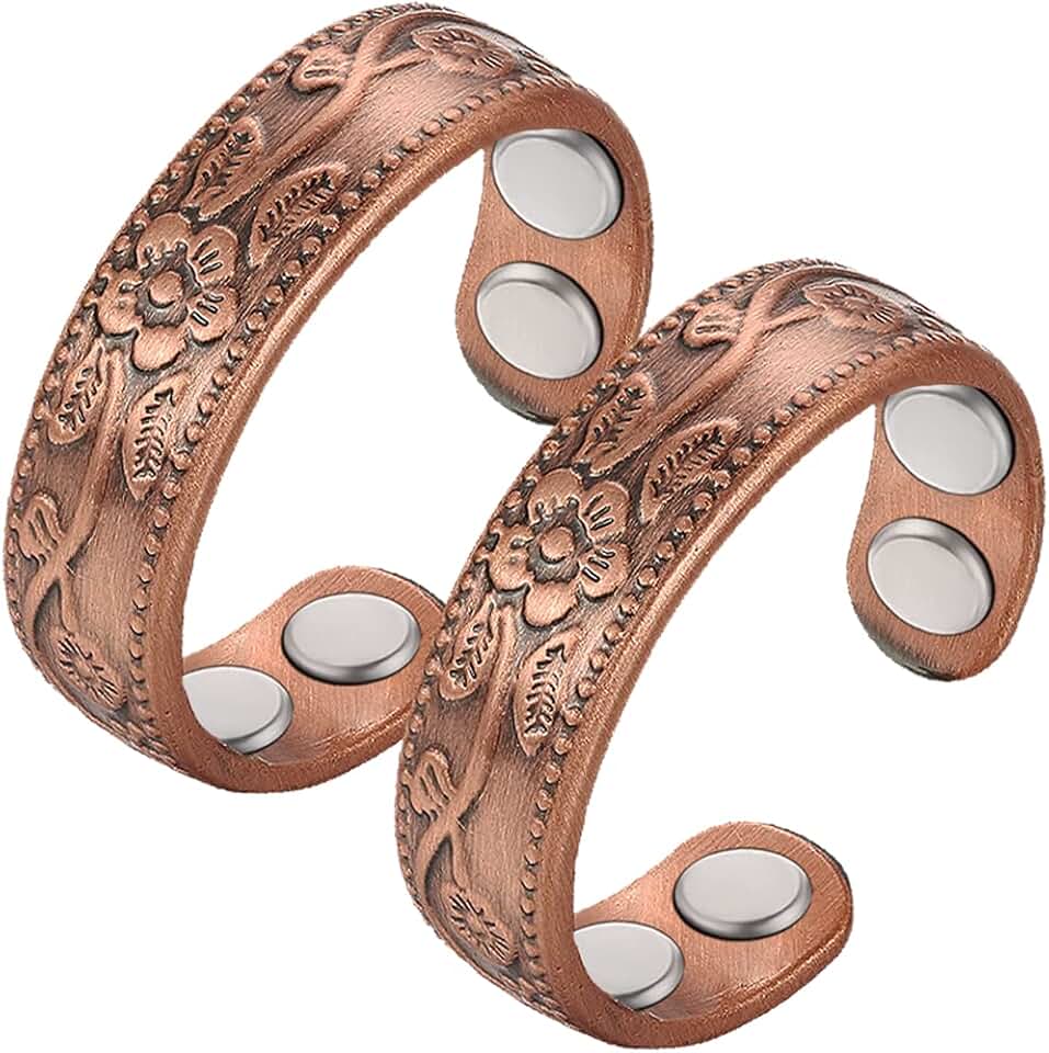 Vicmag Vicmag 2PCS Copper Magnetic Rings for Women &amp; Men, 4X Strength Magnets | 99.9% Pure Copper Thumb Ring For Finger, Adjustable, 3500 Gauss Magnets, Jewerly Present