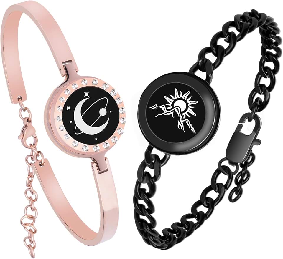 Long Distance Touch Bracelets, Vibration &amp; Light up Remote Smart Matching Couples Bracelet for Couple Long Distance Relationship Girlfriend Boyfriend Festival Gifts Lover Jewelry Set