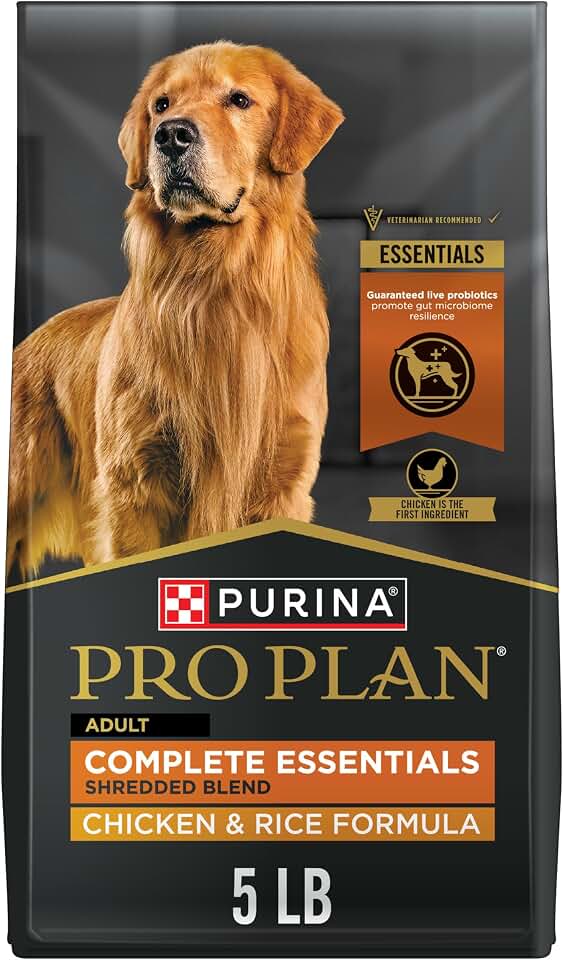 Purina Pro Plan Complete Essentials Shredded Blend Chicken and Rice Dry Dog Food Formula with Probiotics for Dogs - 5 lb. | Shredded Blend crunchy kibble with tender pieces, real chicken as the first ingredient, live probiotics for digestive health