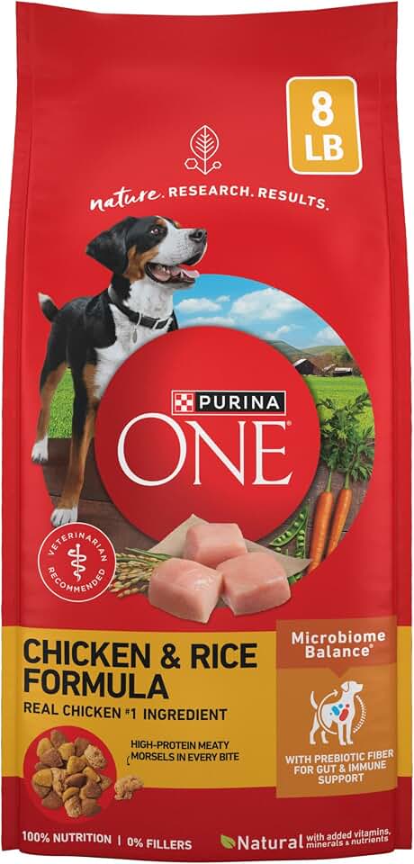 Purina ONE Chicken &amp; Rice Formula Dry Dog Food, 8 lb Bag | High protein dog food featuring a microbiome balance and SmartBlend of ingredients like prebiotic fiber for gut and immune support