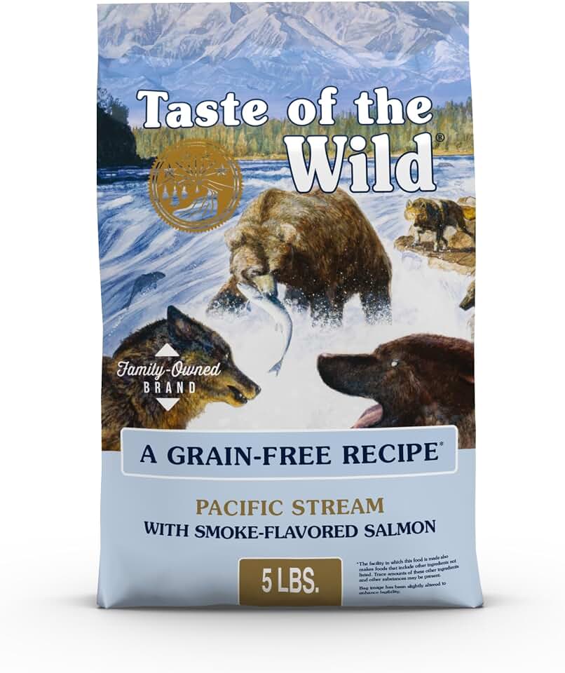 Taste of the Wild Pacific Stream Adult Dry Dog Food, Salmon, 5lb | Grain-Free Recipe* | Nutrient Dense to Help Support Peak Health | Guaranteed Omega Fatty Acids to Help Support Skin &amp; Coat
