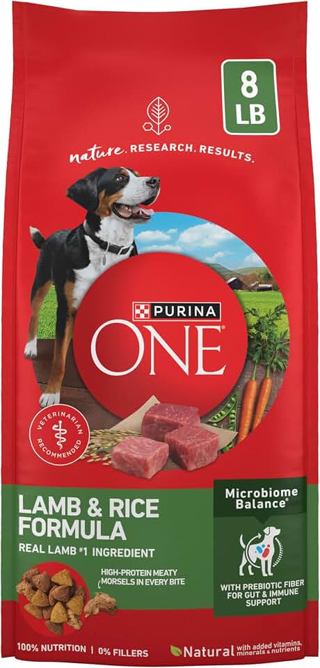 Purina ONE Lamb and Rice Dry Dog Food, 8 lb Bag | Natural recipe featuring real lamb as the first ingredient, and a microbiome balance with prebiotic fiber for gut &amp; immune support