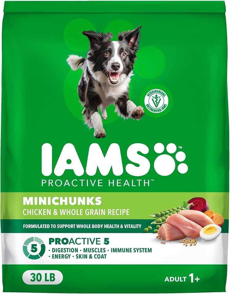 IAMS Proactive Health Adult Minichunks Dry Dog Food, Chicken, 30 lb | Real chicken #1 ingredient, zero fillers, natural fiber &amp; prebiotics, Omega-6 fatty acids, antioxidants for immune support
