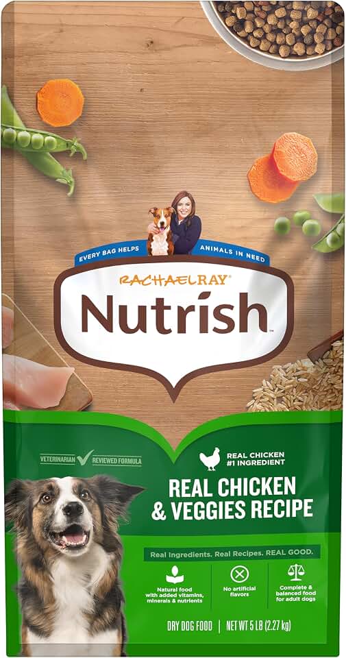 Nutrish Adult Dry Dog Food, Chicken &amp; Veggies, 5 lb. Bag (Rachael Ray) | Complete and Balanced Nutrition for Small, Medium and Large Breed Dogs, Veterinarian Reviewed Formula, No Artificial Flavors