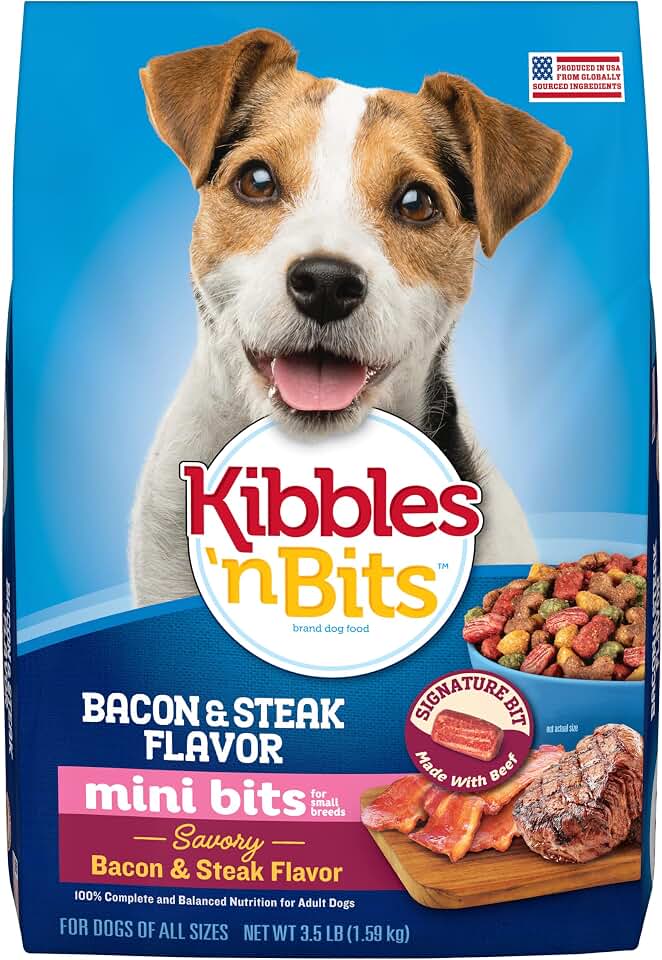 Kibbles 'n Bits Mini Bits Small Breed Dry Dog Food, 3.5 lb. Bag | Complete &amp; Balanced Nutrition Formulated For Small Adult Dogs Featuring Easy-To-Chew Bites Of Savory Bacon &amp; Steak Flavors