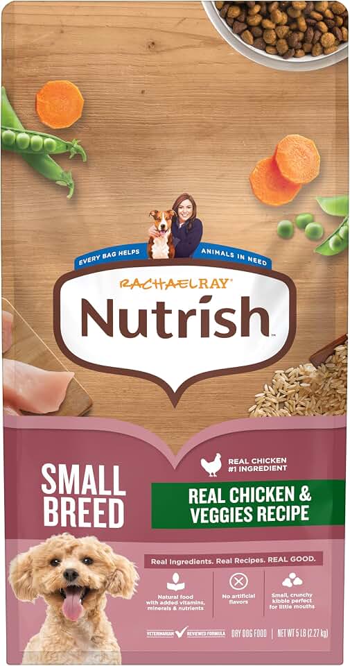 Nutrish Small Breed Dry Dog Food with Chicken, 5 lb. Bag (Rachael Ray) | Ideal for Small Adult Dogs, Veterinarian Reviewed Formula, Made with No Artificial Flavors