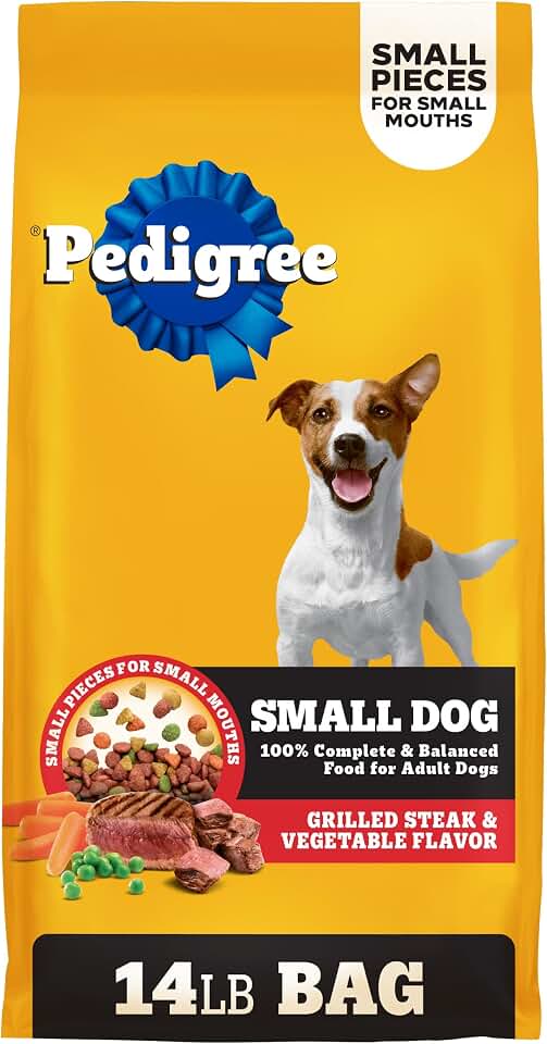 Pedigree Small Dogs Dry Dog Food, Grilled Steak and Veggies, 14 lb | 100% complete &amp; balanced, 36 vitamins &amp; minerals, Omega-6 &amp; Zinc, natural fibers for digestion, immune support