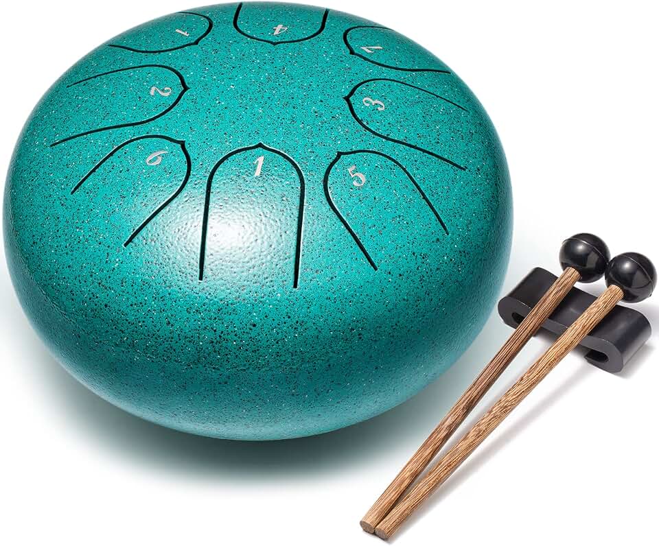 Steel Tongue Drum 6 Inch 8 Notes Musical Instrument, Rain Drum Style Gift | Adults &amp; Beginners Percussion for Music Education, Soothing, Relaxation, Meditation (Malachite)