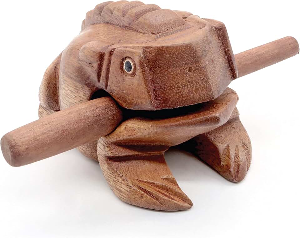 BSIRI 4" Frog Guiro Rasp - Small Instrument Musical Wooden Percussion Wood Block Instrument of Frog Noise Maker and Cool Music Gifts Ideas Funny Weird Instruments for Adults Crafted from Nature Wood