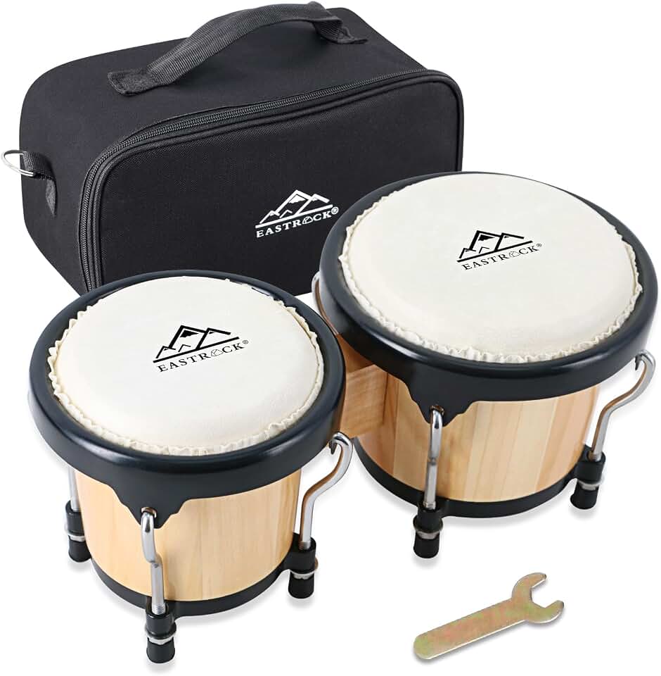 EastRock Bongo Drum 4” and 5” Set for Adult Beginners Professionals Tunable Wood and Metal Drum Percussion Instruments With Tuning Wrench