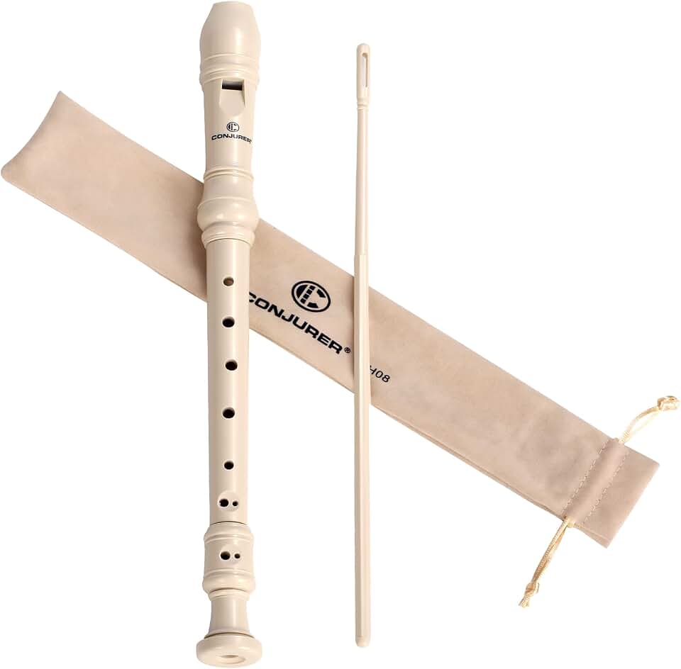Soprano Recorder Instrument for Kids&amp;Student - German Fingering 8 Hole Flute ABS Descant Recorders for Beginners with Cleaning Rod and Case, Beige