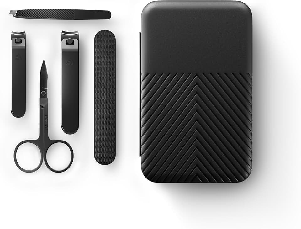 MANSCAPED® Shears 3.0, 5-Piece Precision Men’s Nail Grooming Travel Kit | Stainless Steel Manicure Set with Fingernail &amp; Toenail Clippers, Nail File, Slant Tip Tweezers, Cuticle Scissors, and Travel Case