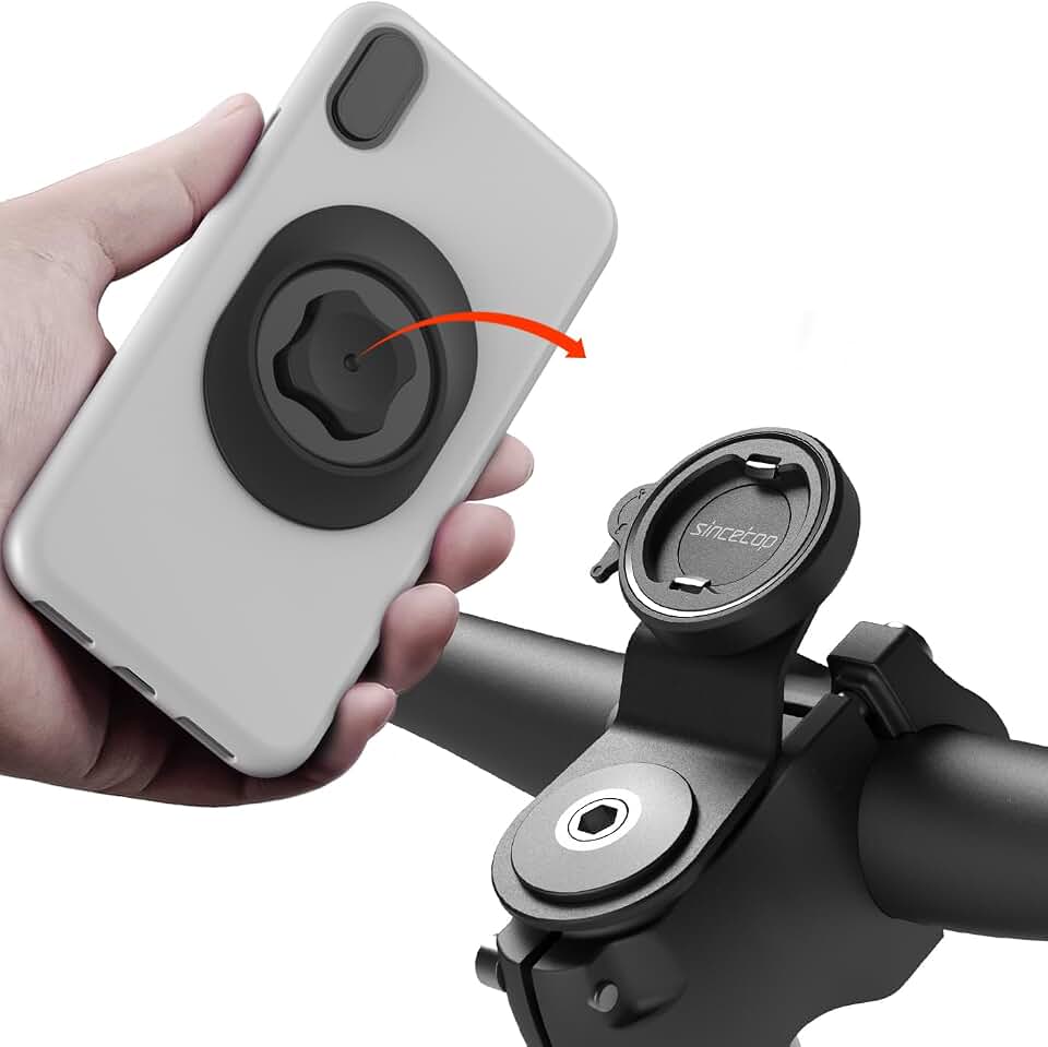 Bike Phone Mount,Mountain Bicycle Handlebar Cell Holder,Fit Round Stem Cap | 【Series C-1st Gen】One-Hand Quick Release Attach/Detach,Aluminum Gravel/MTB/Road EBike Cycling Mini Phone Clamp/Clip-Black