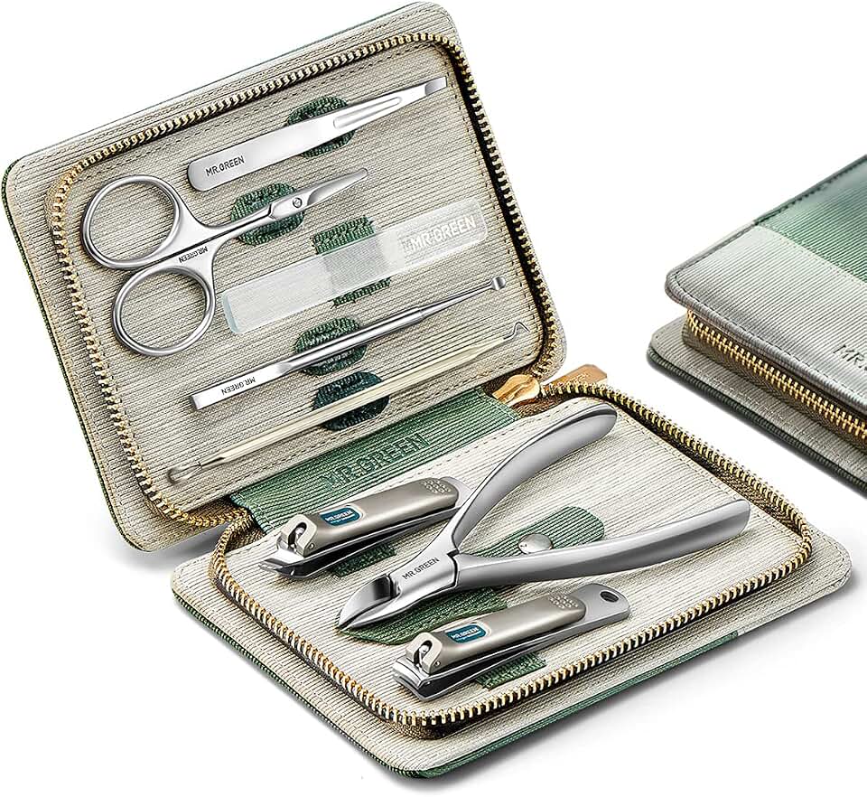 MR.GREEN Manicure Sets Pedicure Kits Stainless Steel Nail Clipper Personal Care Tools with PU Leather Pouch (Green)