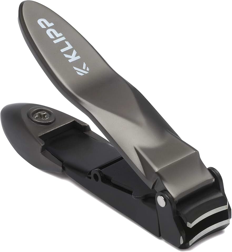 Nail Clippers for Men with Catcher - KLIPP Heavy Duty Razor-Sharp Self-Collecting Nail Cutter, Ergonomic Lever for Fingernails &amp; Toenails, Perfect Gift for Men &amp; Grooming Gifts Includes Ziplock Pouch