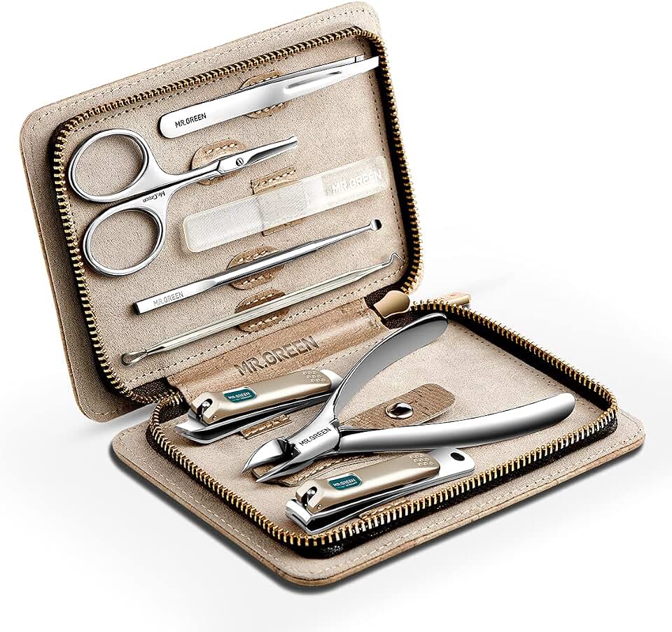 MR.GREEN Manicure Sets Pedicure Kits Stainless Steel Nail Clipper Personal Care Tools with PU Leather Pouch (Gray)