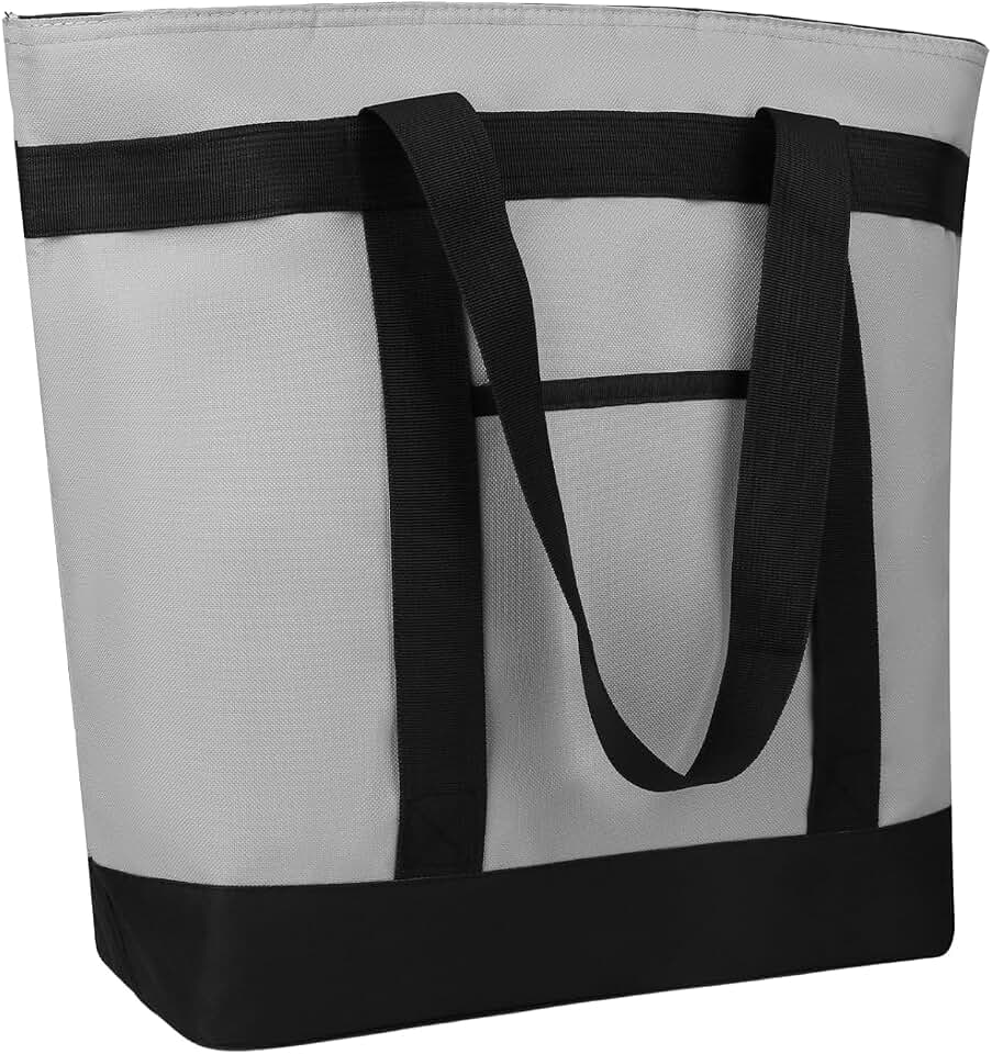 Insulated Reusable Tote Bag for Grocery Shopping for Women/Men, Pizza/Food Delivery Bag to Keep Food Cold/Hot for Uber Eats/Doordash/Grubub, Cooler Bags for Travel/Beach/Picnic, Cooler Bag,Grey