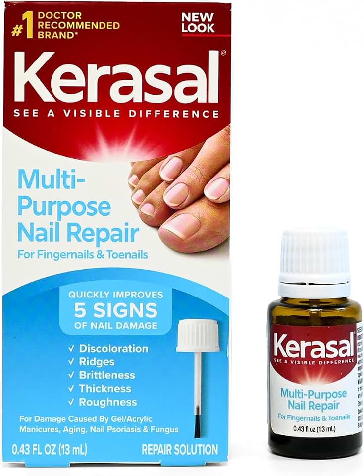 Kerasal Multi-Purpose Nail Repair, Restore Nail Appearance, Brush, 0.43oz | Brush-on 5-in-1 nail care targets discoloration, ridges, brittleness, thickness and roughness with neat application