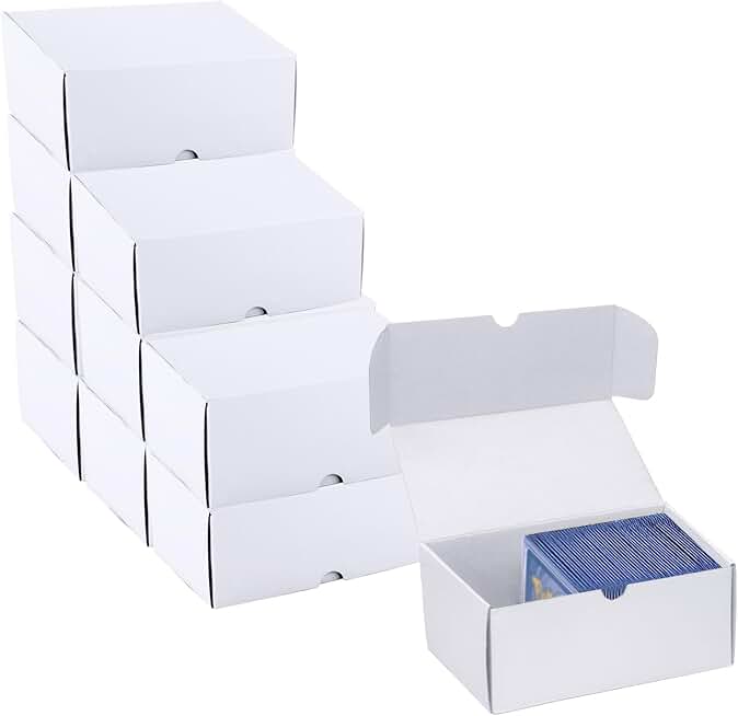 Trading Card Storage Box, 10-Pack 600 Count White Corrugated Cardboard Box | Toploader Trading Card Storage Box, Top Loaders Storage Box for TCG/Magic/Mtg Basketball Card, Collectible Trading Cards