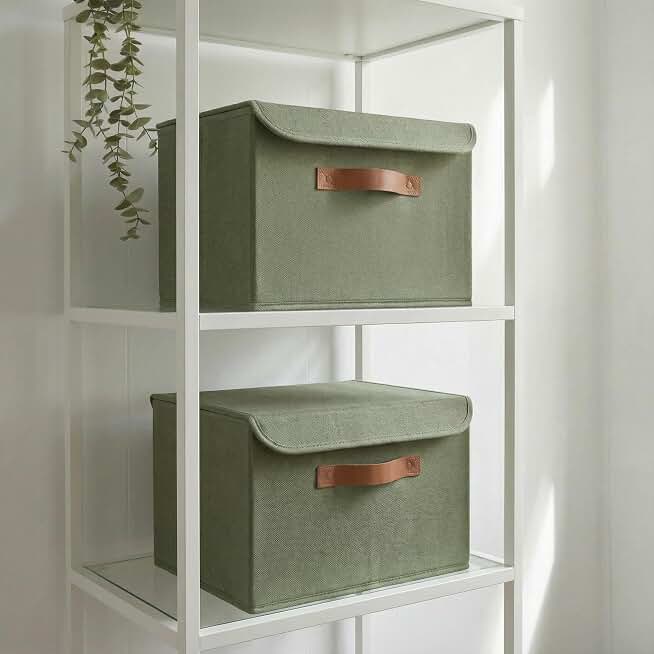 Decorative Linen Storage Boxes with Lids - Large Set of 2 Organizer Bins | The Perfect Container for Home Decor - Safely Store Photos, Documents and Memory Box Keepsakes in Style