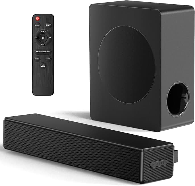 GEOYEAO 2.1 CH Soundbar w/Subwoofer,100W Dolby Atmos Sound Bar for Smart TV | 2.1 CH 3D Surround Sound System Adjustable Deep Bass Control &amp; Bluetooth Home Theater Audio for TV/Projector/PC