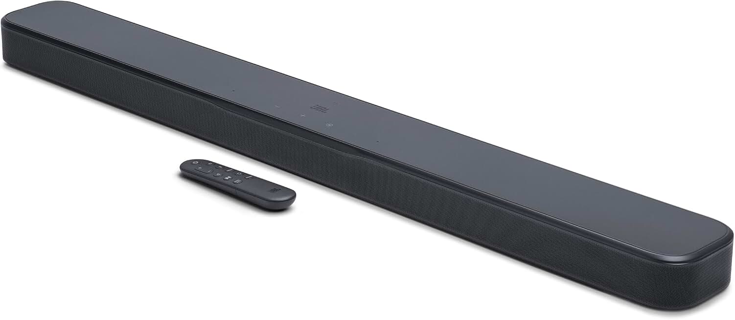 JBL Bar 300MK2-5.0 Channel All-in-one soundbar with Dolby Atmos, MultiBeam 3.0 &amp; PureVoice 2.0, Easy Sound Calibration, ONE App and Works with Voice Assistant-Enabled Speakers (Black) TUV Rheinland Recycled Material Verified