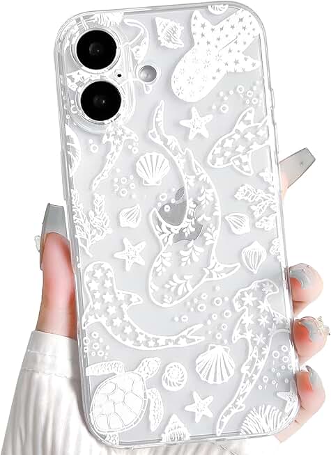 NITITOP for iPhone 16 Case Clear Sea Animal - White Turtle | Cute, Shell whale ocean animal, For women men girls boys, Slim, Soft TPU, Shockproof