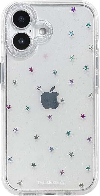 Compatible for iPhone 17 Case Clear Cute Colorful Glitte Shiny Stars Aesthetic Design for Women Teen Girls Sparkle Sparkly Cute Phone Protective Cover-Clear