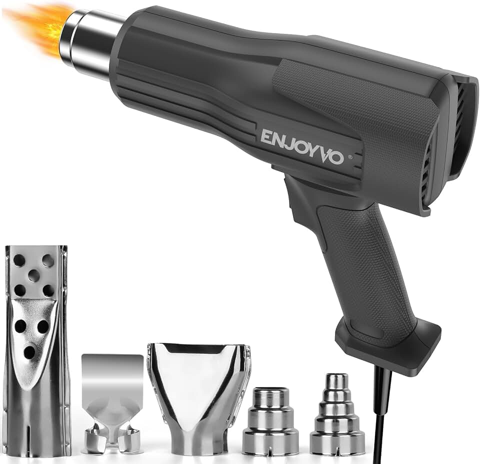 Heat Gun 1500W Dual Temp 570°F/1020°F (Real 1050°F) with Blockage Auto-Recovery &amp; Dual Overheat Protection, Ideal for Vinyl Wrap, Shrink Tubing, Electronics Repair