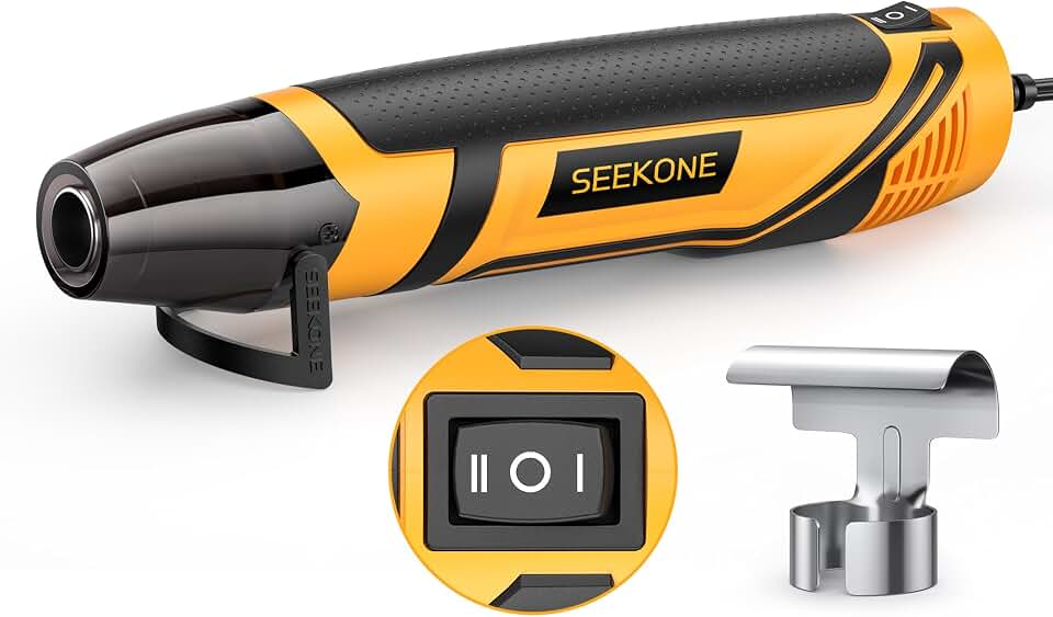 SEEKONE 350W Mini Heat Gun with 2-Temp Settings 842℉ &amp; 500℉ | Heat Up to 842℉, PA6+30GF Material, Lightweight 380g, Overheat Protection with a Reflector Nozzle for Crafting Shrink Tubing