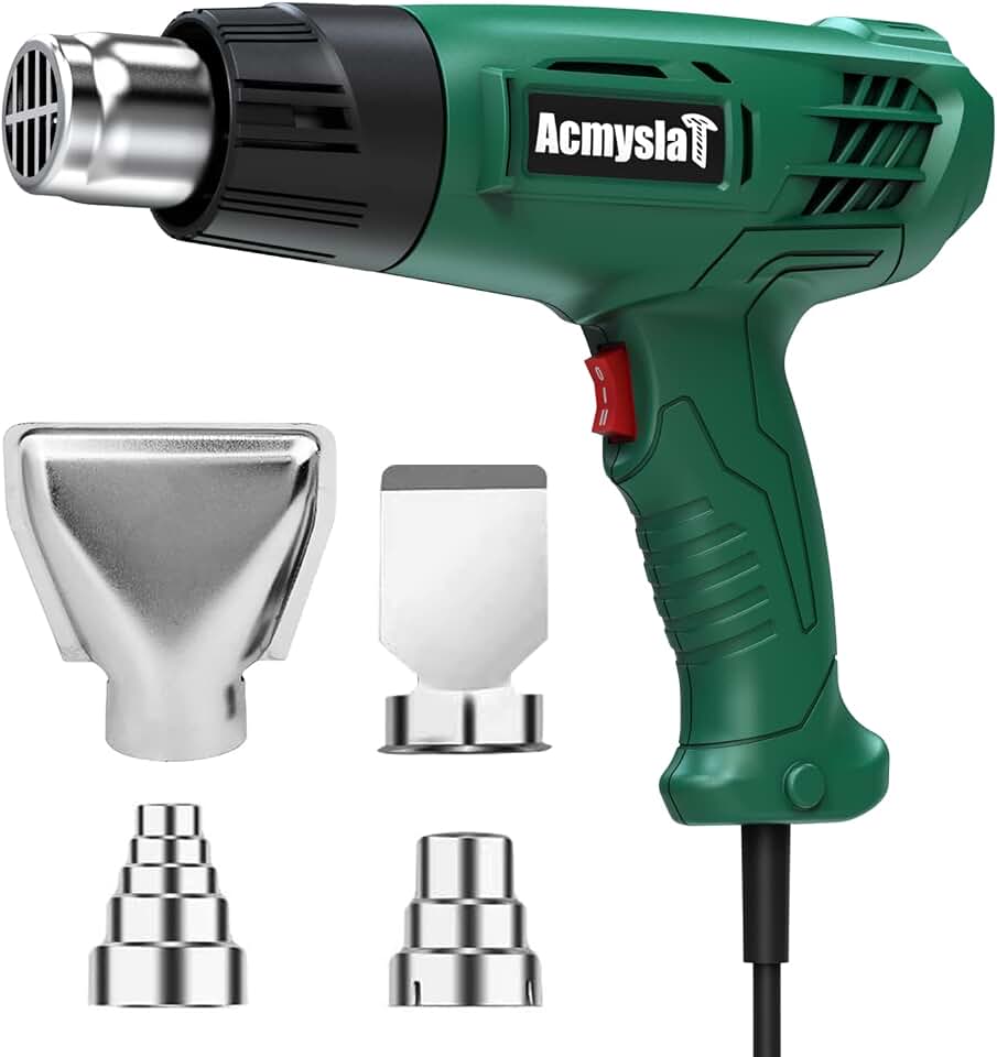 AcmyslaT Heat Gun, Heavy Duty Hot Air Gun Kit Dual Temperature Settings 572℉~932℉ (300℃-500℃), Overload Protection with 4 Nozzles for Crafts, Shrink Wrapping/Tubing, Paint Removing, Epoxy Resin