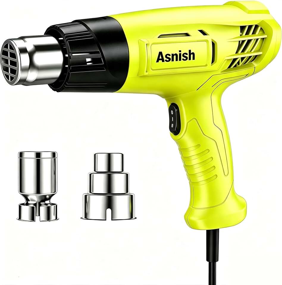 Asnish Heat Gun 1500W, Hot Air Gun Kit Dual Temperature Settings 572℉~932℉ | Heavy Duty Hot Air Gun for Crafts, Shrink, Tubing, Wrapping, Paint Removing, Epoxy Resin with 2 Nozzles(Lemon Green)