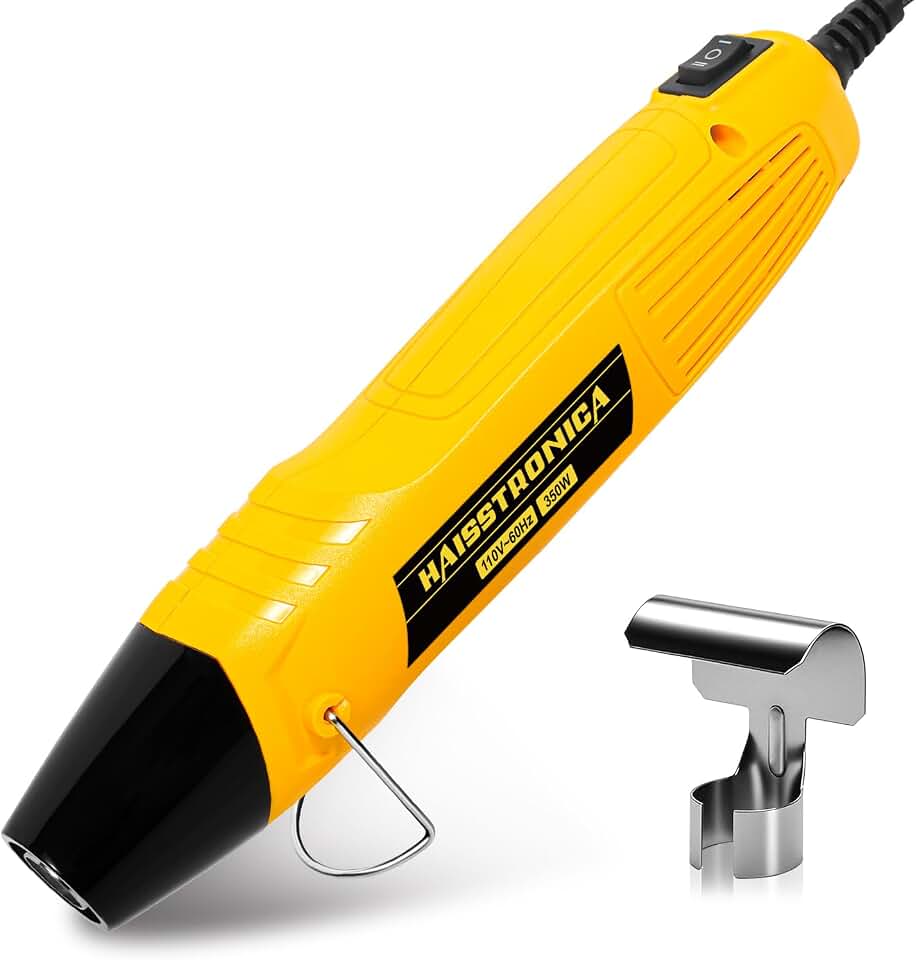 haisstronica Dual Temperature Mini Heat Gun, 350W, 482°F/752°F, 110V Corded | Reflector nozzle, hands-free metal stand, overload protection, steady airflow, craft bench work, Heat Shrink Projects