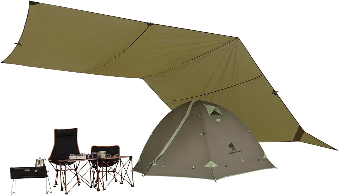 GEERTOP 17 x 10 ft Camping Tarp, Waterproof Rain Fly | Spacious Coverage, Reinforced Attachment Points, Multiple Setup Options for Campsites, Hammocks &amp; Outdoor Adventures Global Recycled Standard