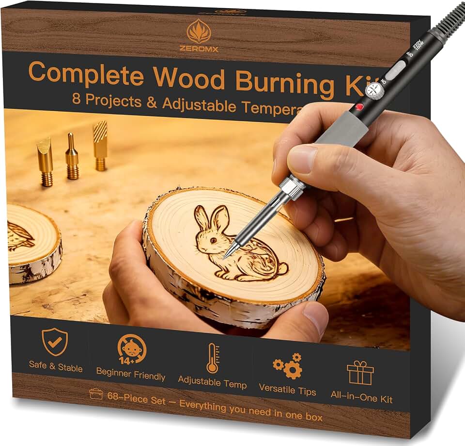 Wood Burning Kit - All-in-One Wood Burning Tool Pen Wood Burner Kit | Crafts Gifts for Adults &amp; Teens Adjustable Temperature Woodburning Kits for Beginner Pyrography